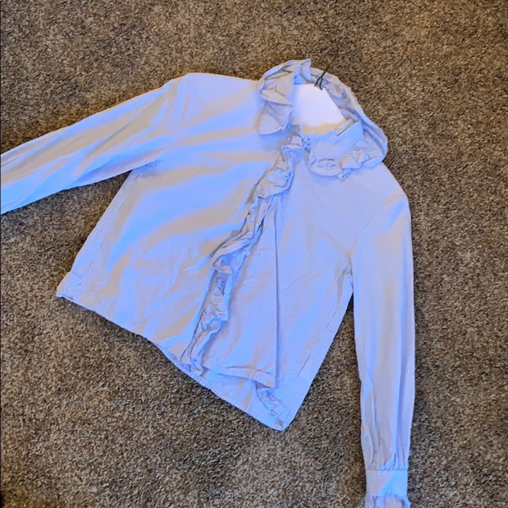 Ruffled blue/white stripe Button down
